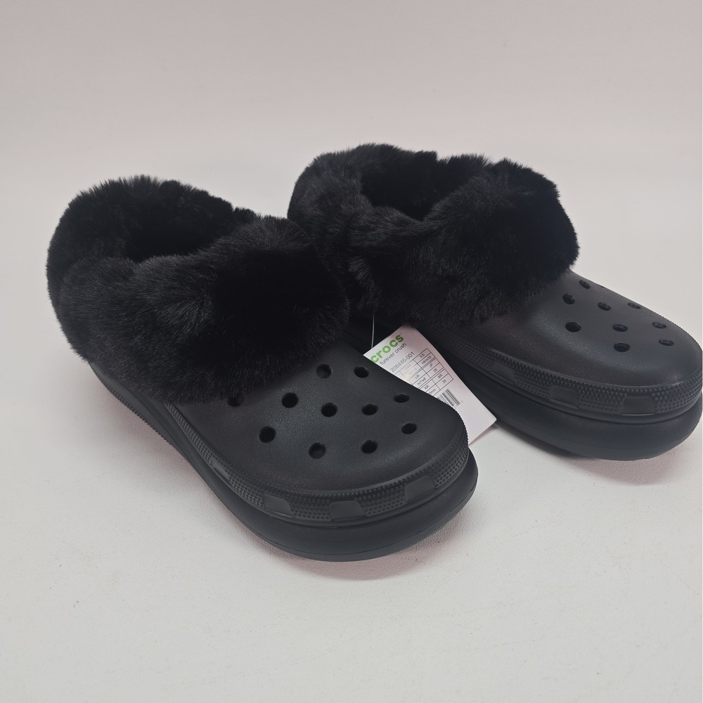 Crocs Furever Crush Black Faux Fur Lined Platform Clogs M8 W10 style 208446-001